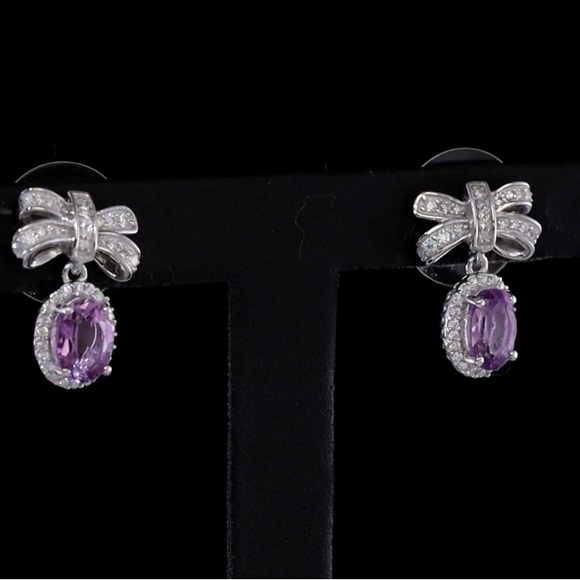 Moroccan Rose and Moissanite 2.00 ctw Love Bow Earrings - Picture 5 of 8